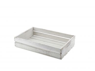 Genware White Wash Wooden Crate 35 x 23 x 8cm