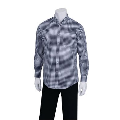 Chef Works Mens Dress Shirt Dark Navy Gingham