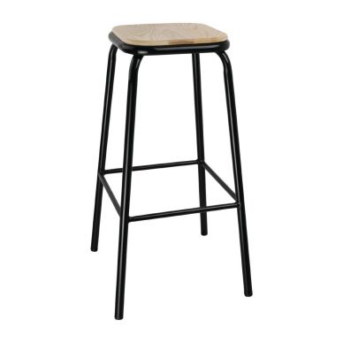 Bolero Cantina High Stools with Wooden Seat Pad Black (Pack of 4)