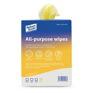 Robert Scott All-Purpose Antibacterial Cleaning Cloths Yellow (200 Pack)