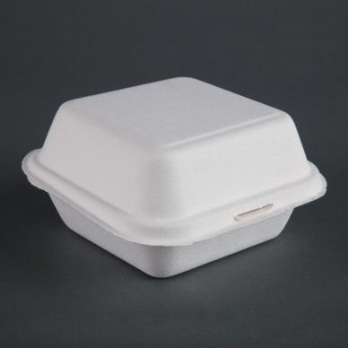 Fiesta Compostable Bagasse Burger Boxes with Bottom Ridges 153mm (Pack of 500)