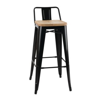 Bolero Bistro Backrest High Stools with Wooden Seat Pad Black (Pack of 4)