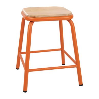 Bolero Cantina Low Stools with Wooden Seat Pad Orange (Pack of 4)