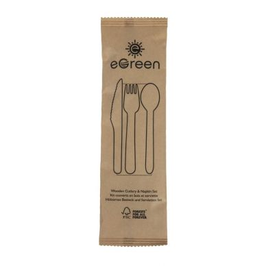 eGreen Individually Kraft Wrapped 4-in-1 Wooden Cutlery Set (Pack of 250)