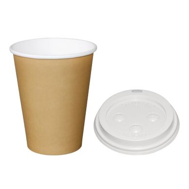 Special Offer Fiesta Recyclable Brown 340ml Hot Cups and White Lids (Pack of 1000)